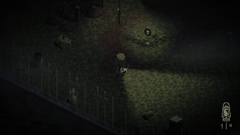 A green fissure glowing open in the grass at night