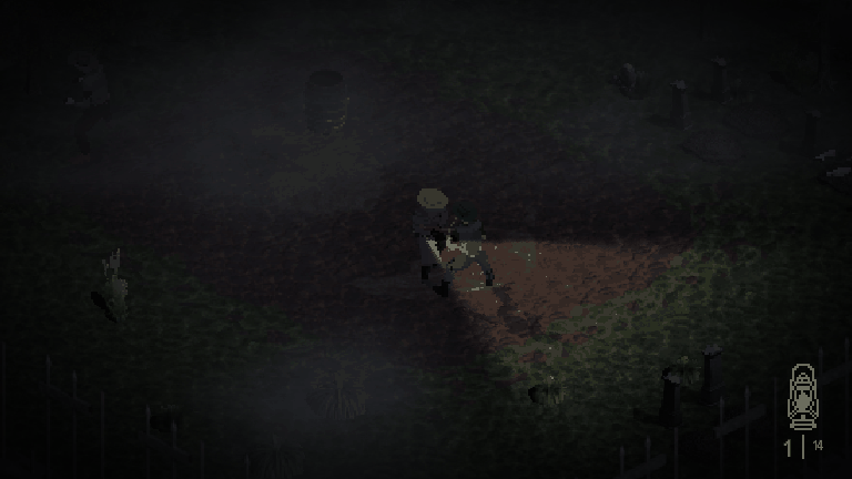 A zombie caught in the flashlight beam in the cemetery
